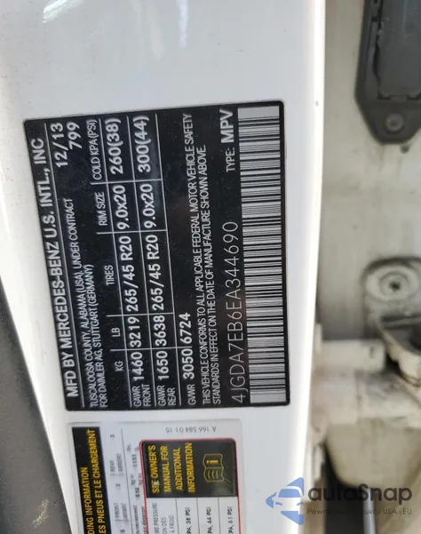 2014 Mercedes-Benz Ml 63 Amg z USA, uszkodzony, nr VIN 4JGDA7EB6EA344690